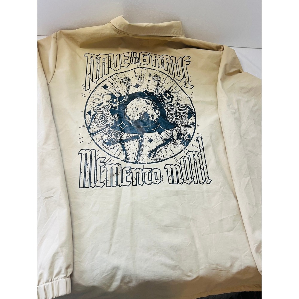 6AM Rave to the Grave Memento Mori Coaches Jacket Mens M Skeleton Graphic Skater